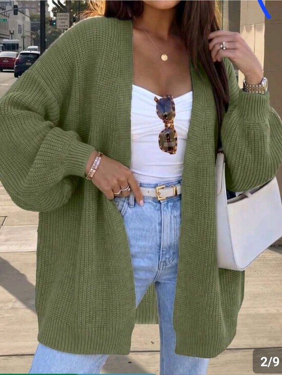 Jackets & Blazers - Olive Green Open-Front Knit Cardigan Sweater - Women